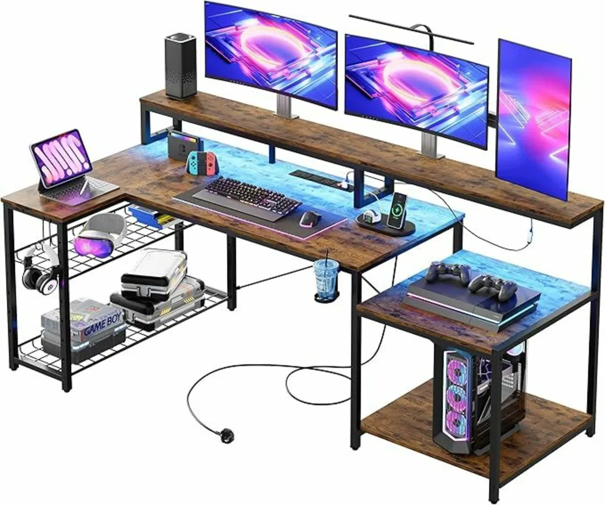 181CM L Shaped Gaming Desk Office Outlets LED - Image 1
