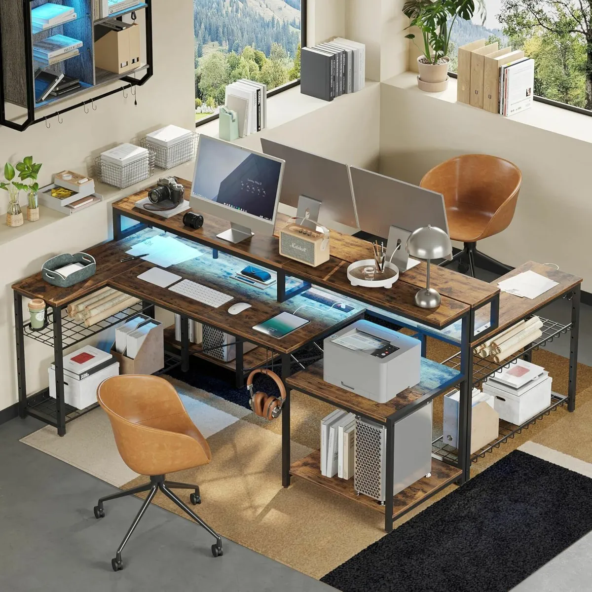 181CM L Shaped Gaming Desk Office Outlets LED - Image 4