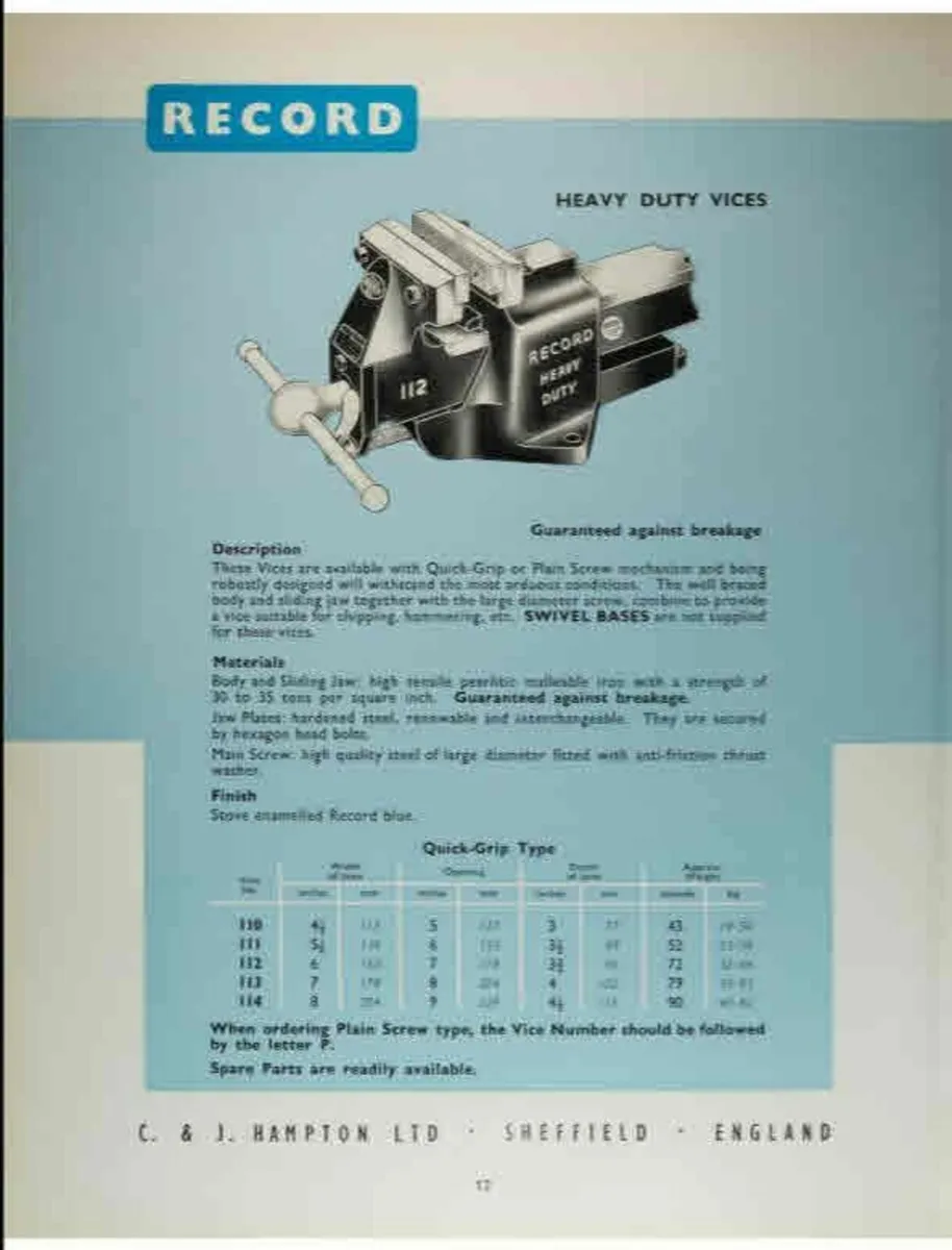 Record 111 Heavy Duty Bench Vice - Image 2