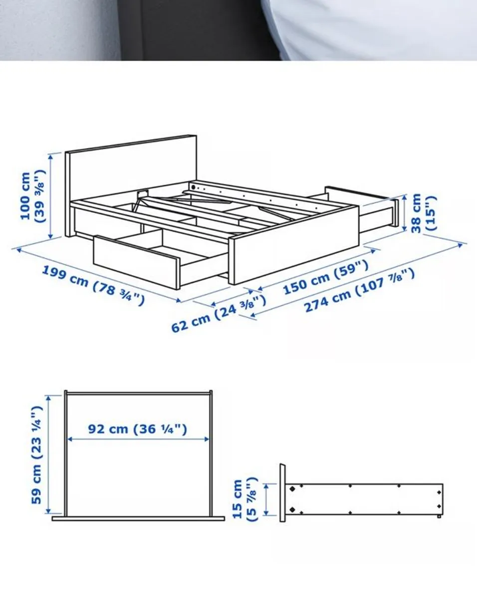 Ikea double bed and mattress - Image 3