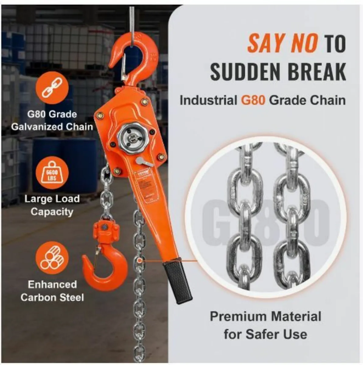 Manual Lever Chain Hoist, 3 Ton 6600 lbs Capacity - Image 4