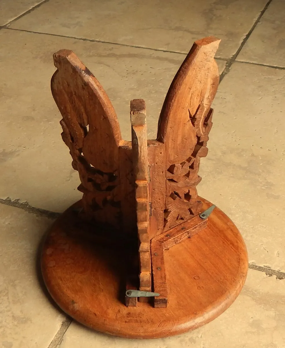 Vintage  Handmade Small Folding Carved Wood Table - Image 3