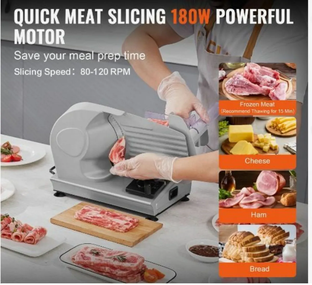 Meat Slicer, 180W Electric Deli Food Slicer - Image 2