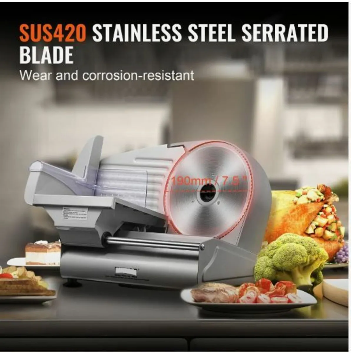 Meat Slicer, 180W Electric Deli Food Slicer - Image 3