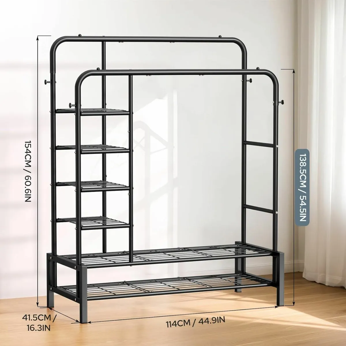 Clothes Rail Bedroom Metal Double Rail Clothes - Image 2
