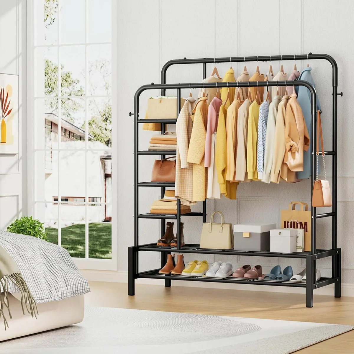 Clothes Rail Bedroom Metal Double Rail Clothes - Image 4