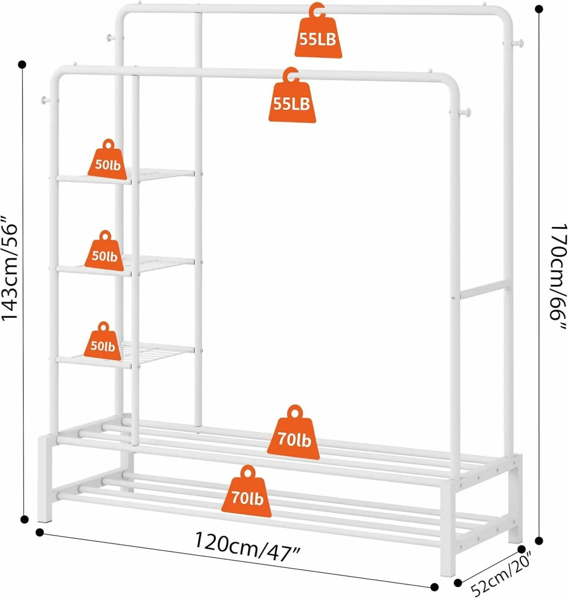 Wide Clothes Rail Bedroom, 2 Hanging Rails - Image 4