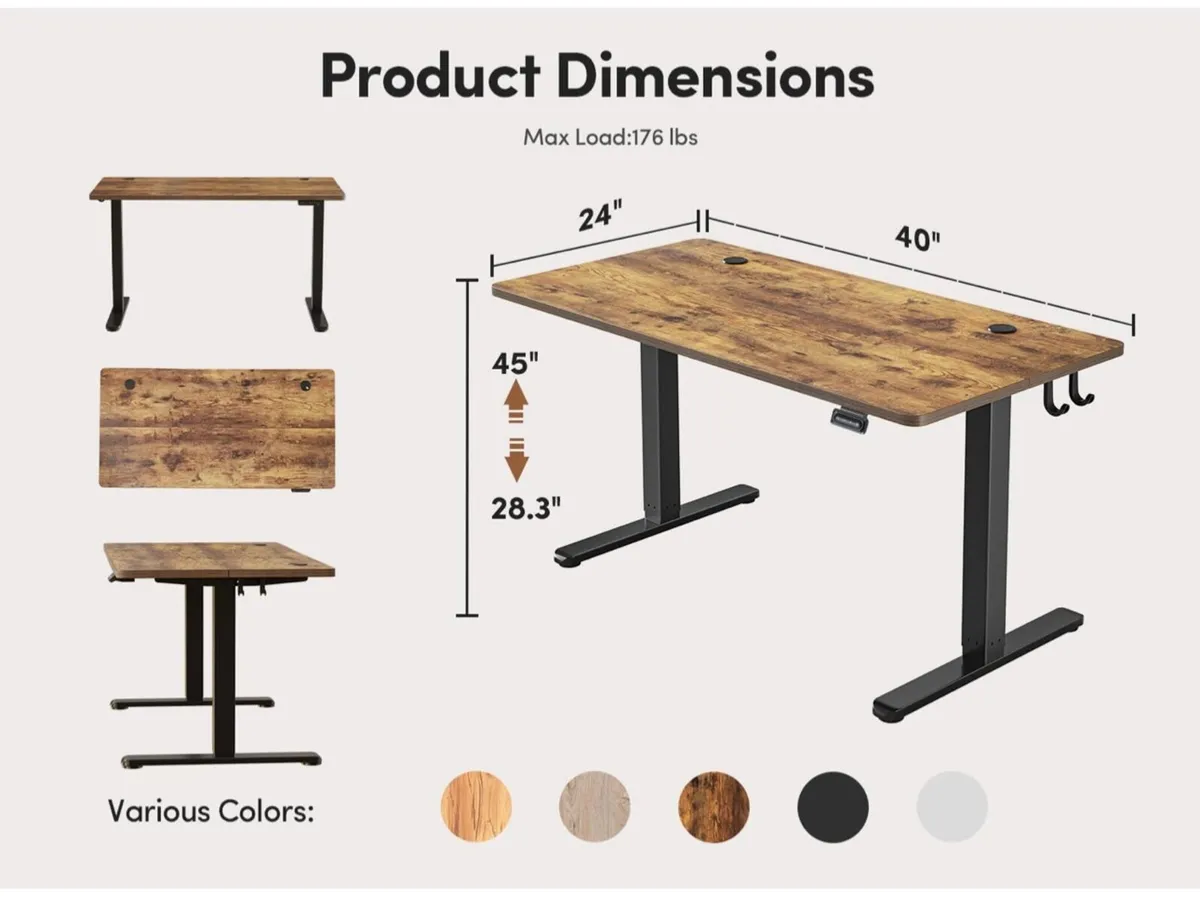 Electric Height Adjustable Standing Desk, 60x100cm - Image 2