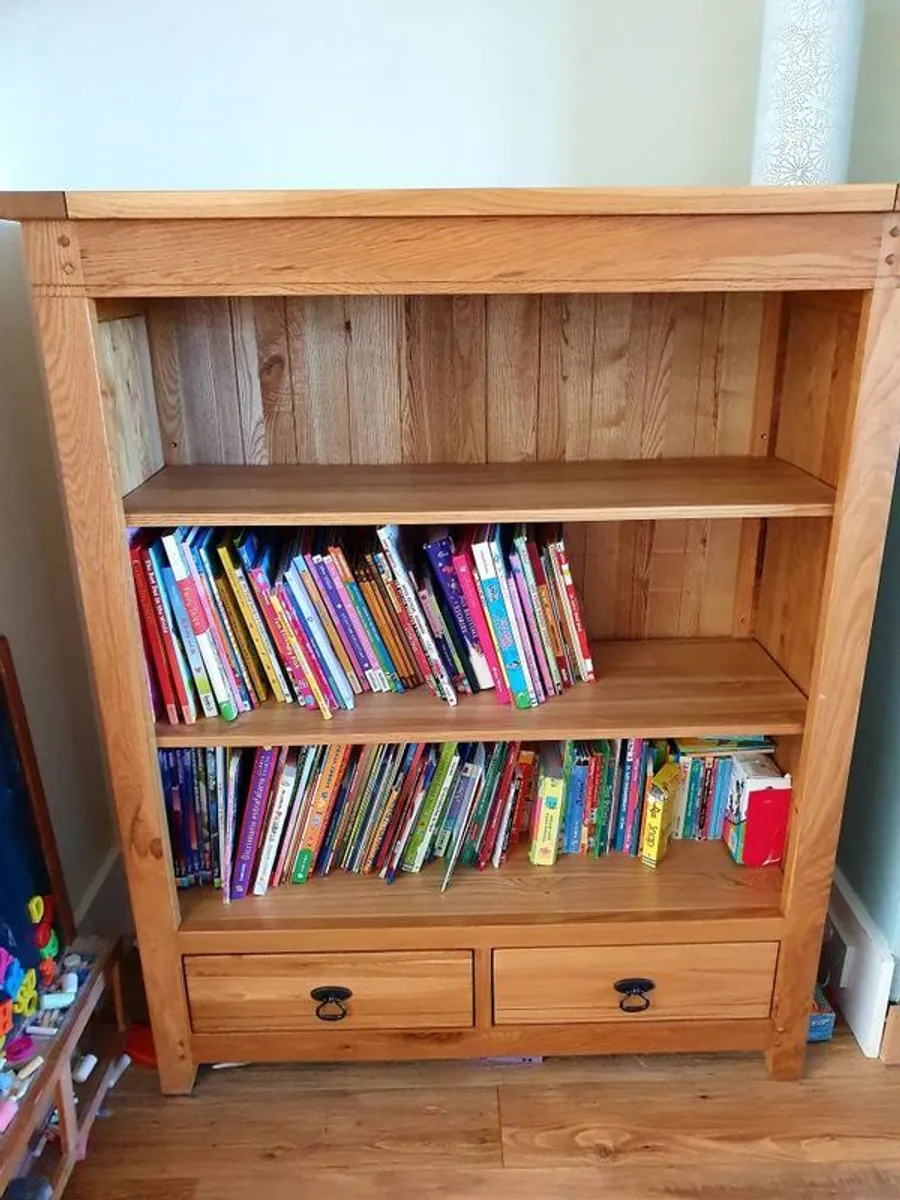 Oak bookcase with drawers - Image 1