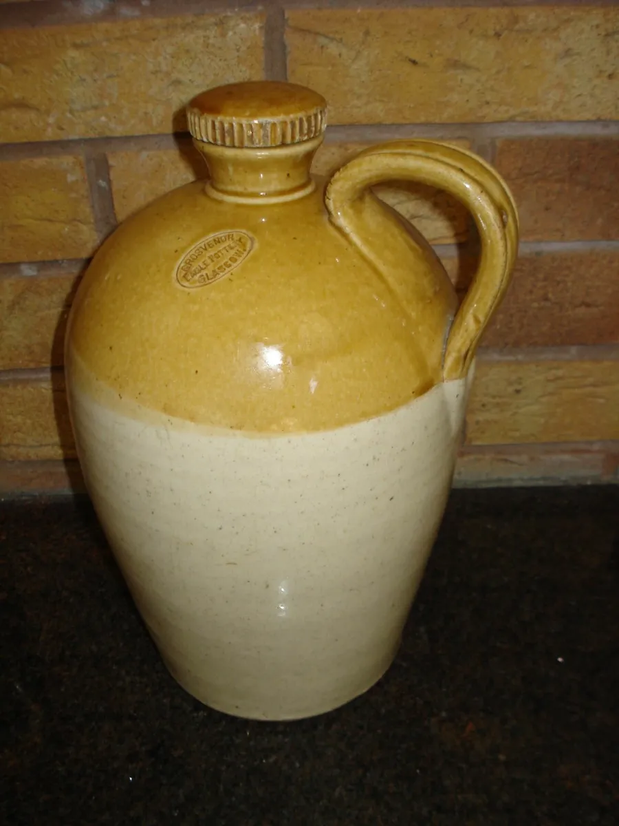 2 STONEWARE GLAZED  FLAGONS. - Image 1