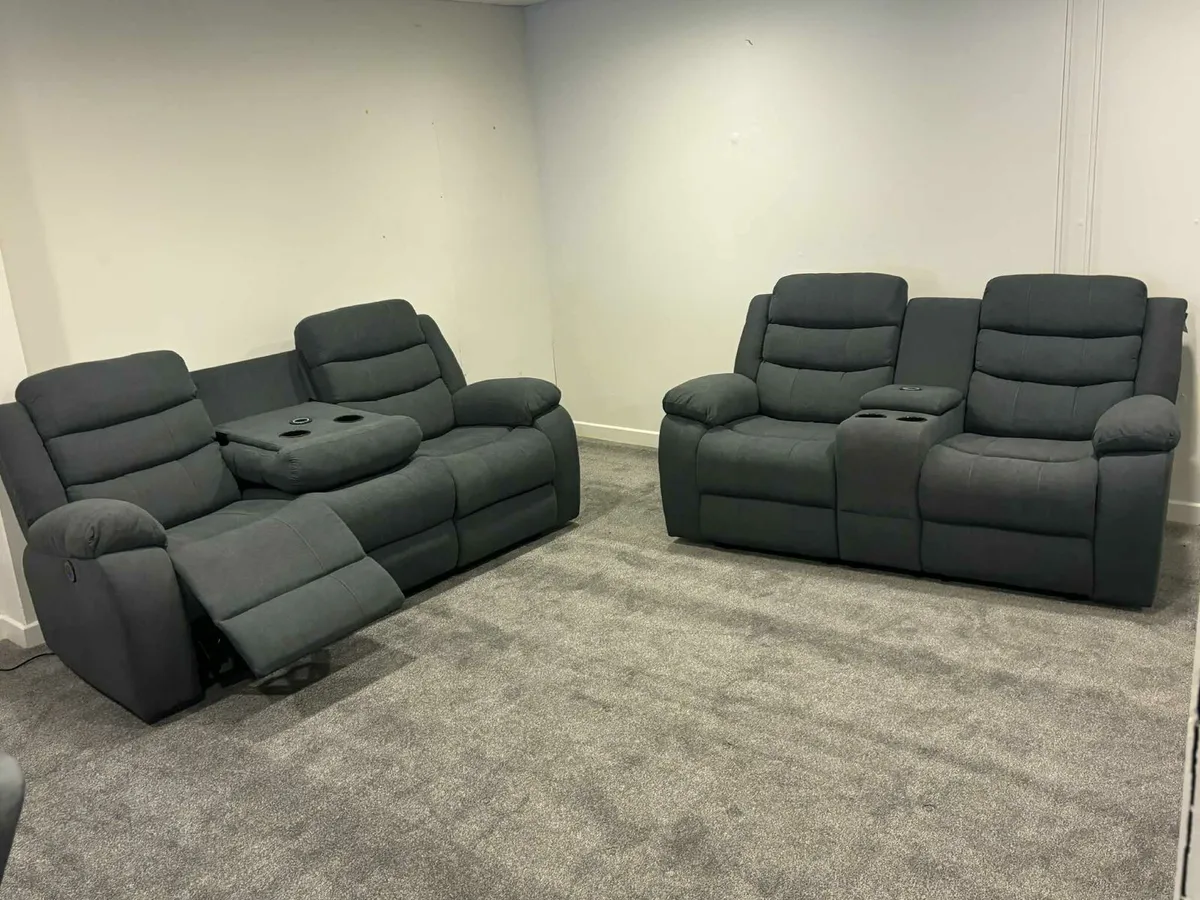New 3+2 Grey Fabric Electric Recliner - Image 1