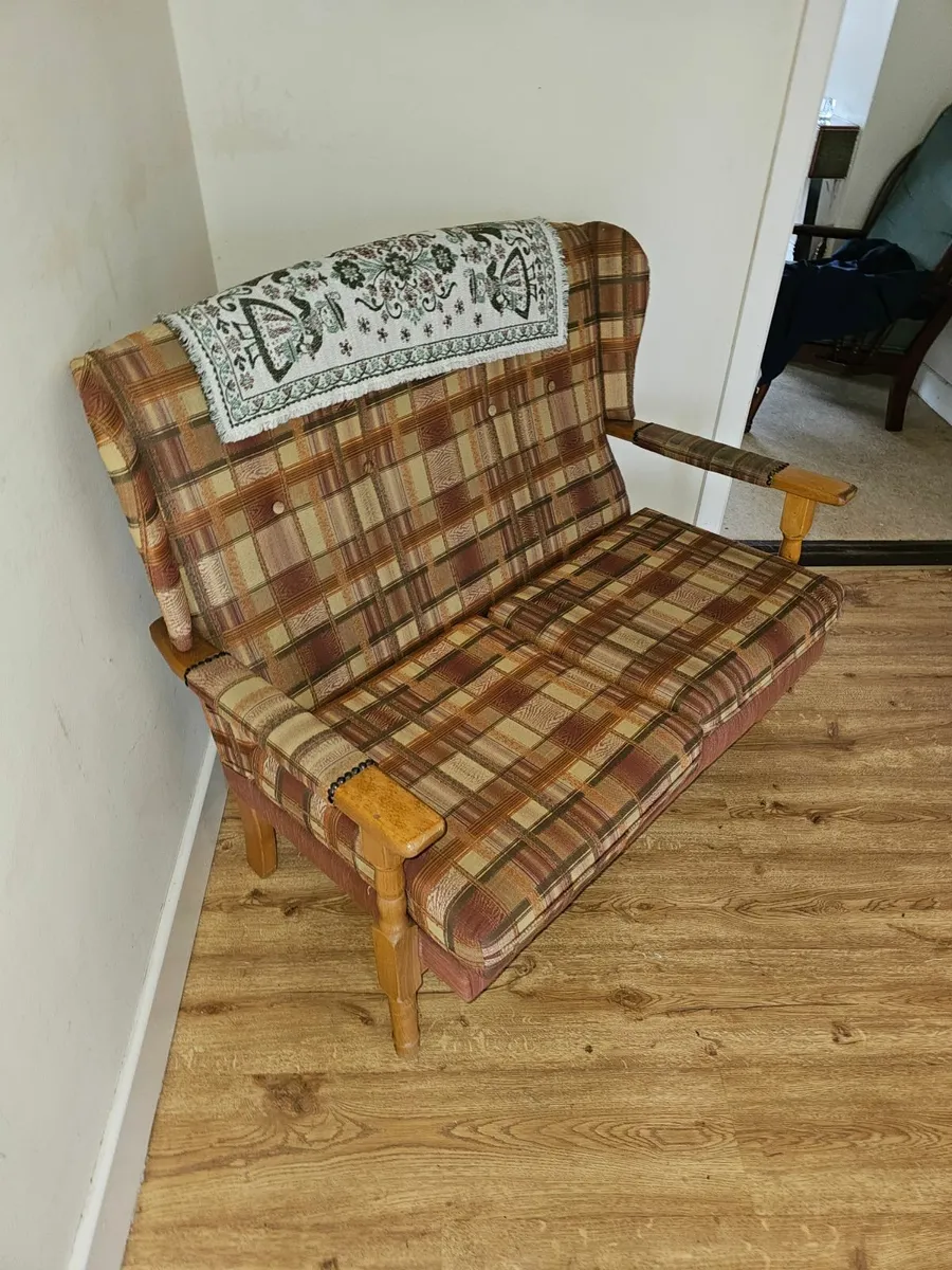 Vintage Wooden Arm 2-Seater Sofa - Image 3