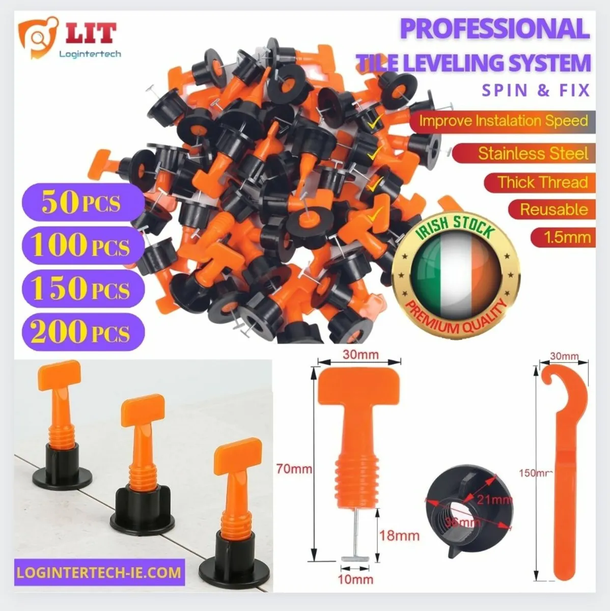 Tile Leveling Clips Spacers Reusable Levelers - Image 1