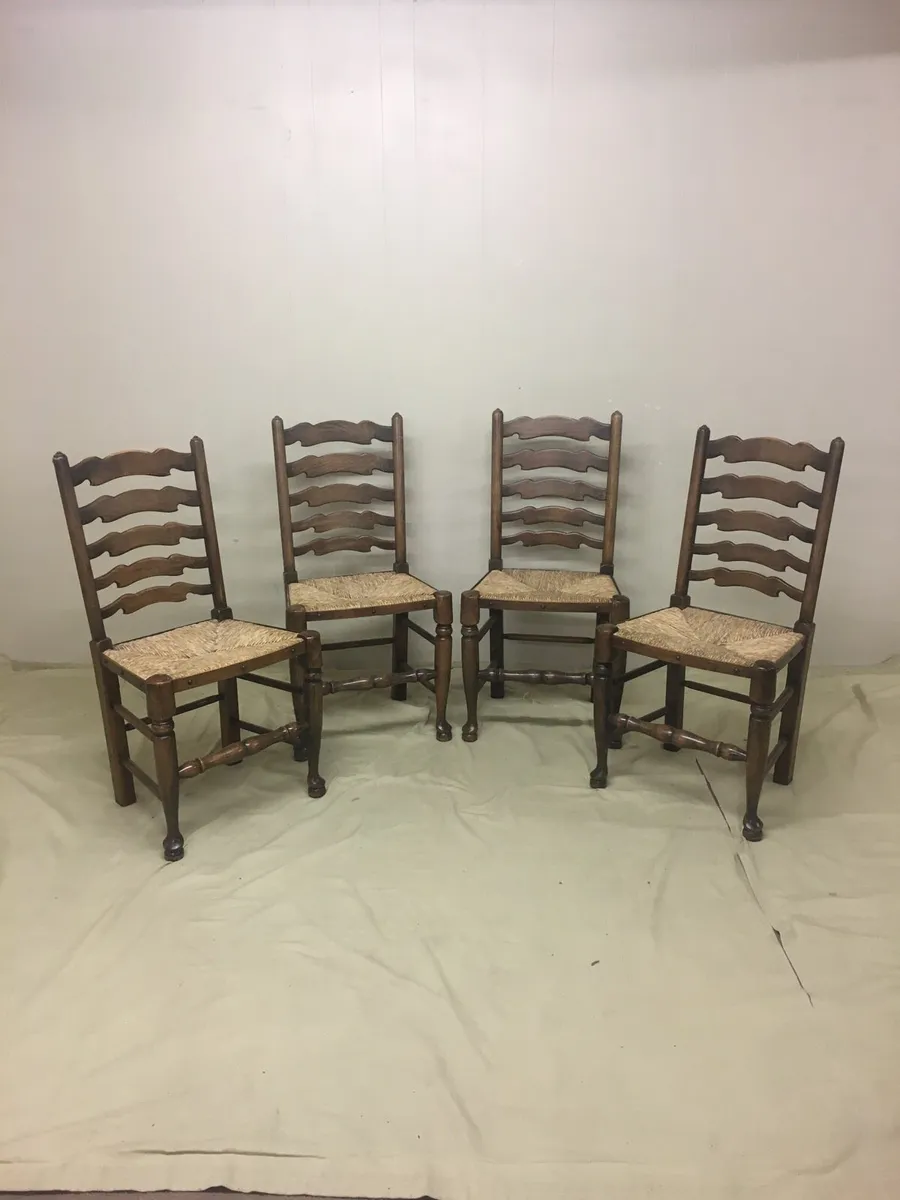 Set of 4 Antique Elm Dining Chairs - Image 1