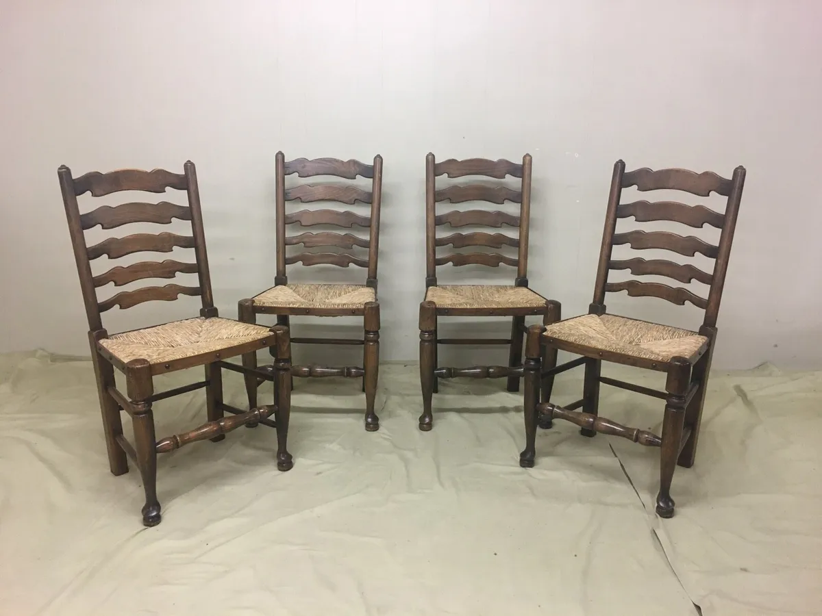 Set of 4 Antique Elm Dining Chairs - Image 2