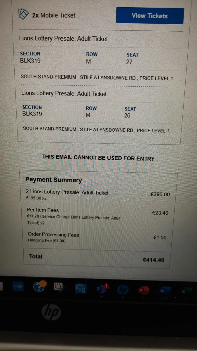2 x Lions v Argentina Tickets