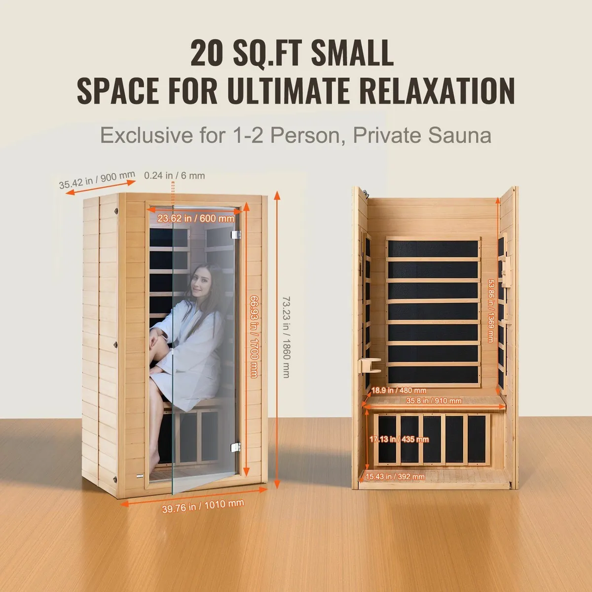 Far Infrared Wooden Sauna Room Home Spa for 1 to 2 - Image 3