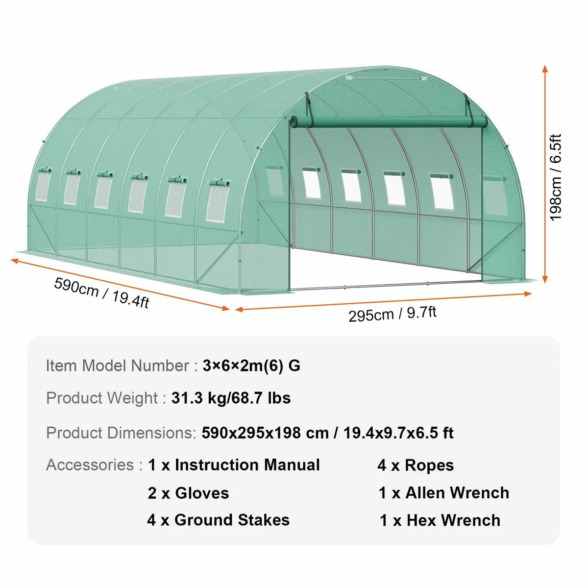 Walk-in Tunnel Greenhouse, 20 x 10 x 7 ft Portable - Image 2