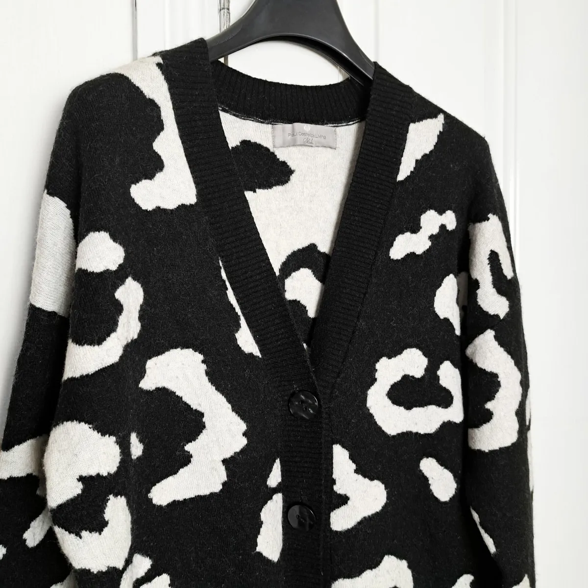 Paul Costelloe Black White Cow Print Cardigan 10UK - Image 3
