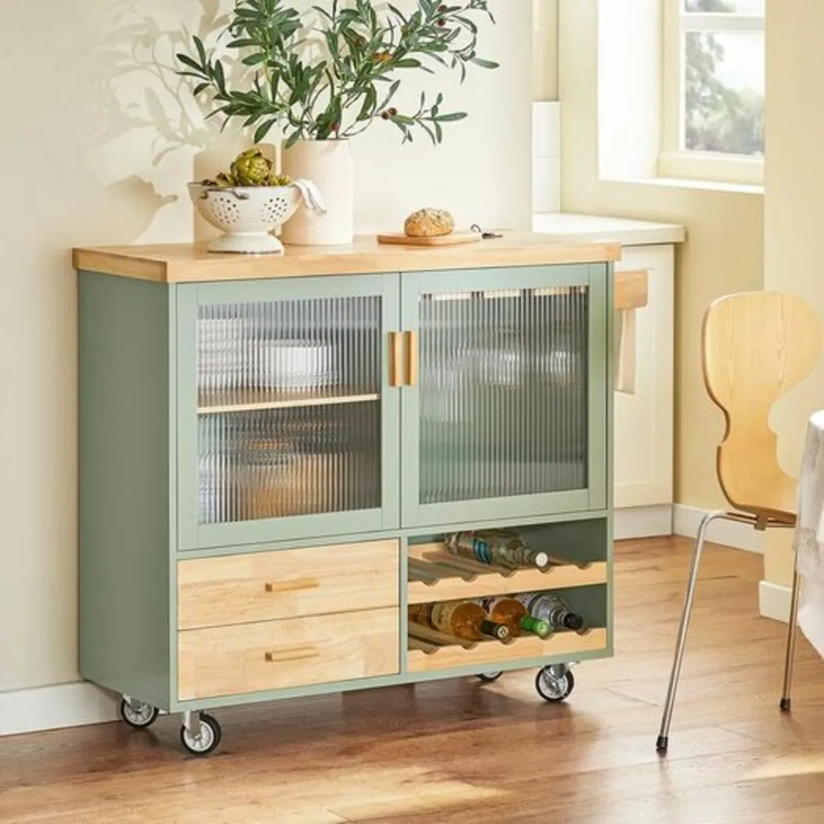 Kitchen Island  portable With Wine Glass Hold - Image 1