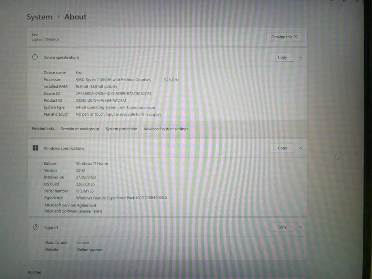 Lenovo LEGION 7 Ryzen 7 5800H 1TB SSD 16GB 3060rtx - Image 3