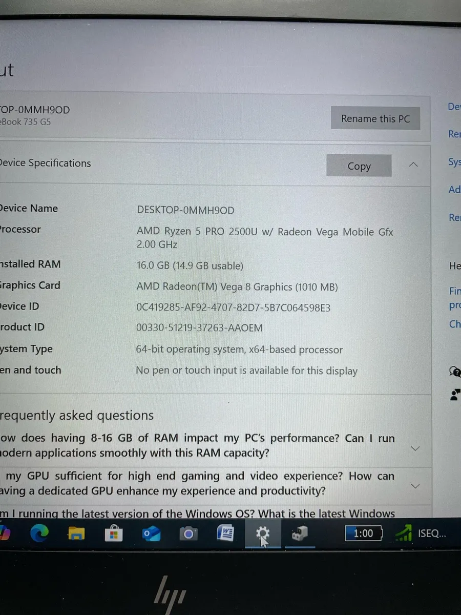Hp laptop Ryzen 5 16-256 - Image 4