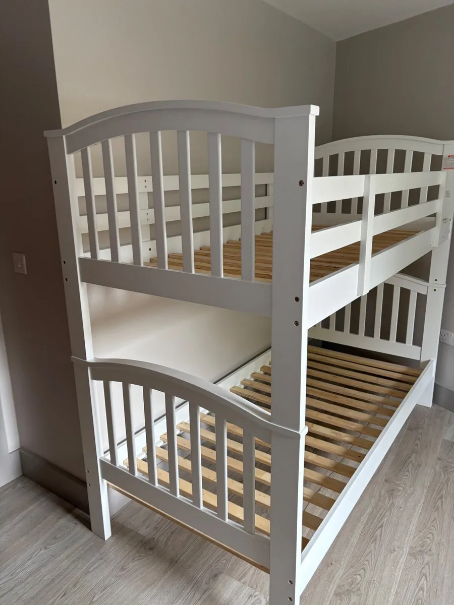 Solid Bunk Bed - White Grey with mattresses - Image 2