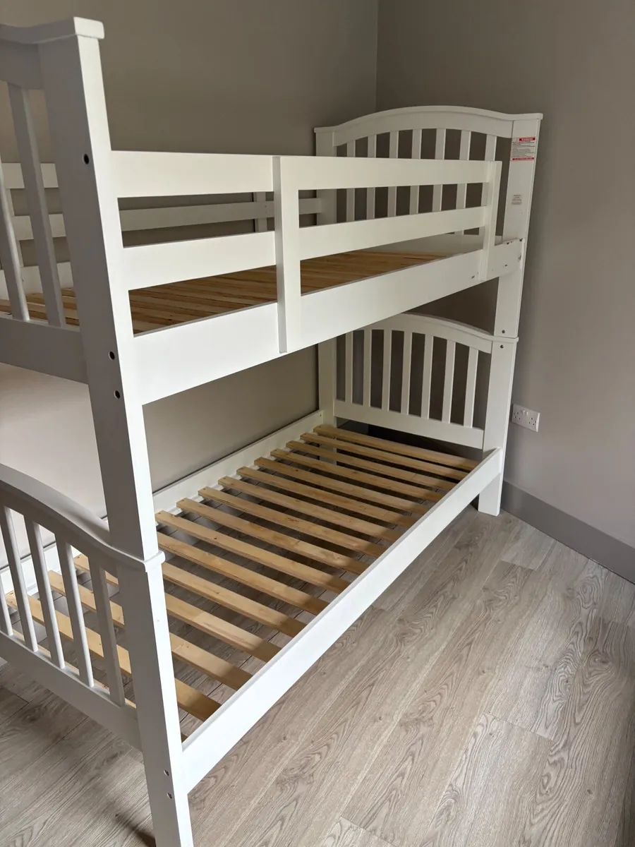 Solid Bunk Bed - White Grey with mattresses - Image 3