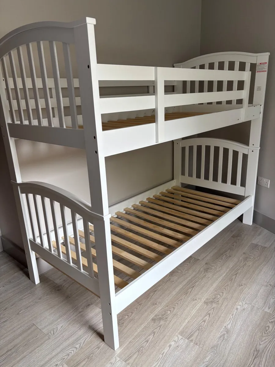Solid Bunk Bed - White Grey with mattresses - Image 1
