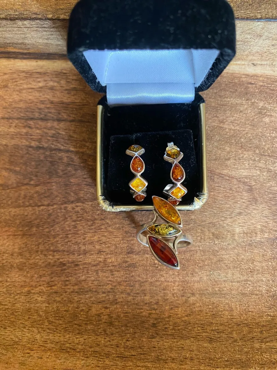925 Sterling silver,amber ting and earrings set - Image 3