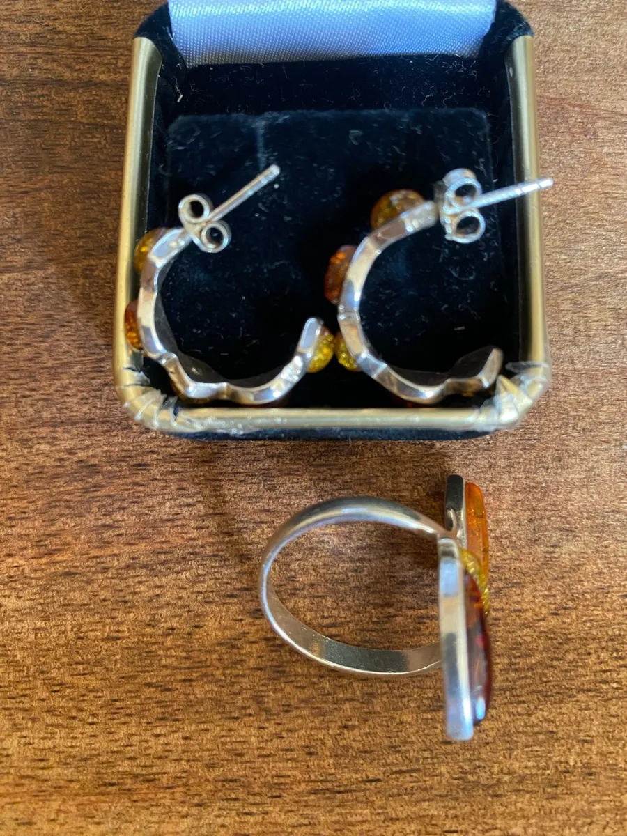 925 Sterling silver,amber ting and earrings set - Image 4