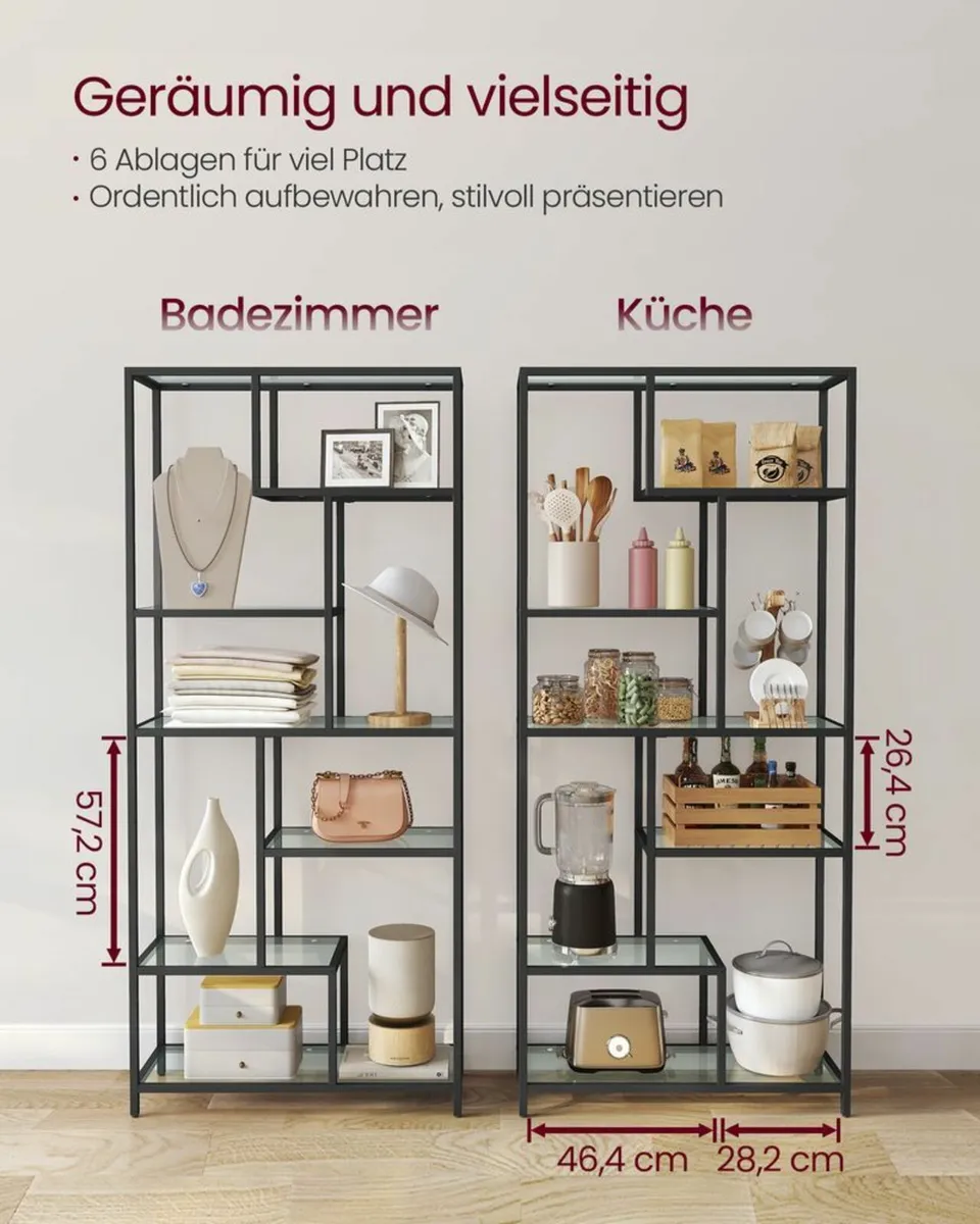 Bookcase with 6 shelves ink black - transparent gl - Image 2