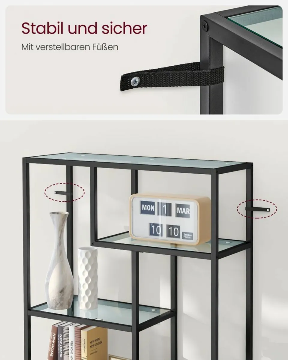 Bookcase with 6 shelves ink black - transparent gl - Image 3