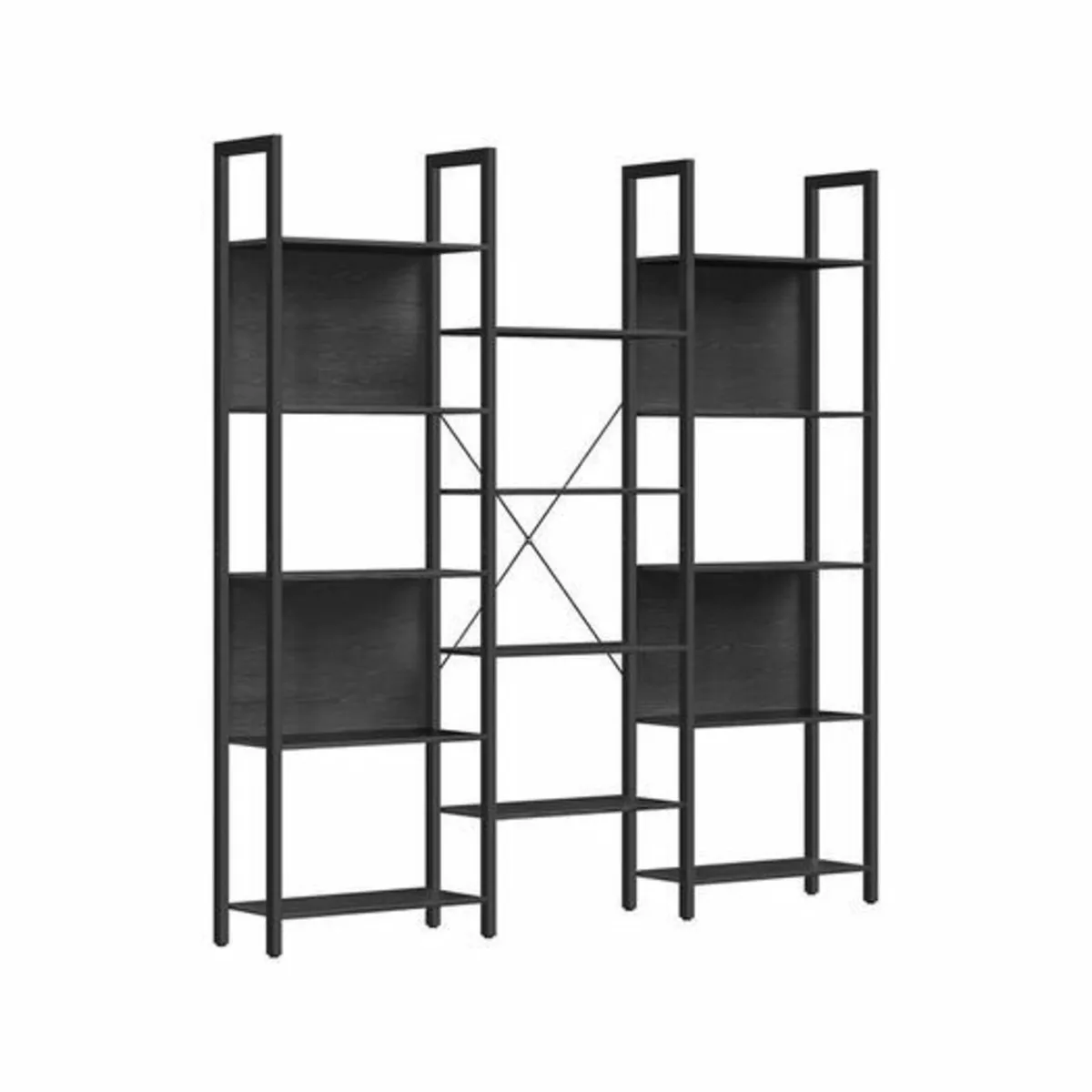 14 Tier Bookcase Black Shelving Unit with Metal Fr - Image 1