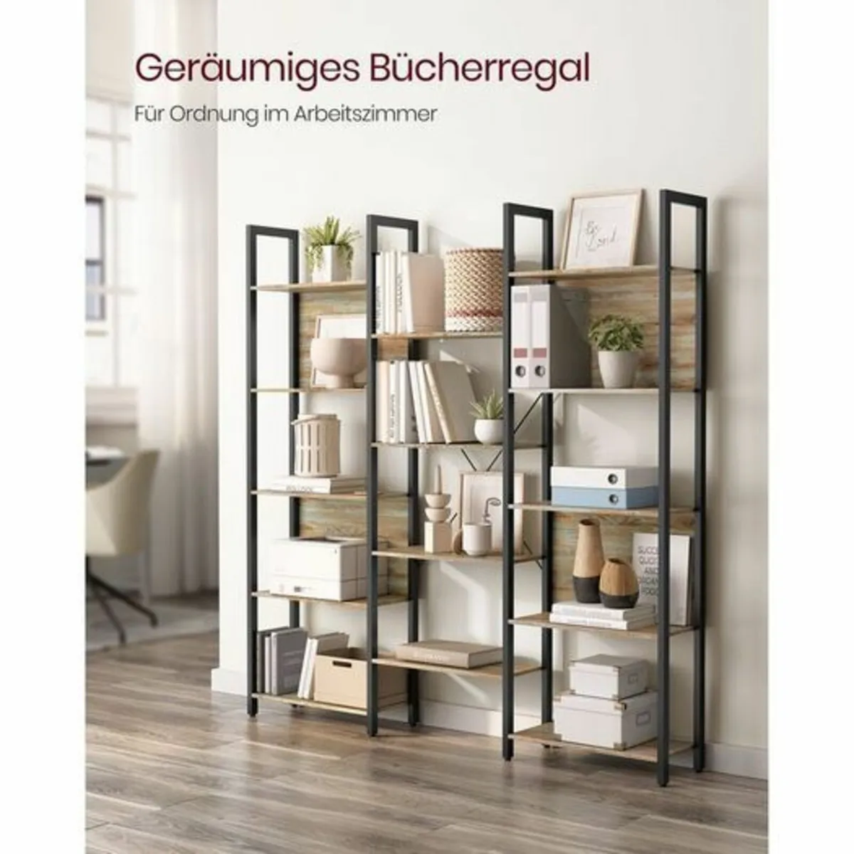 14 Tier Bookcase Black Shelving Unit with Metal Fr - Image 2