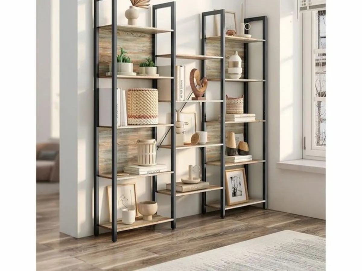 14 Tier Bookcase Black Shelving Unit with Metal Fr - Image 3