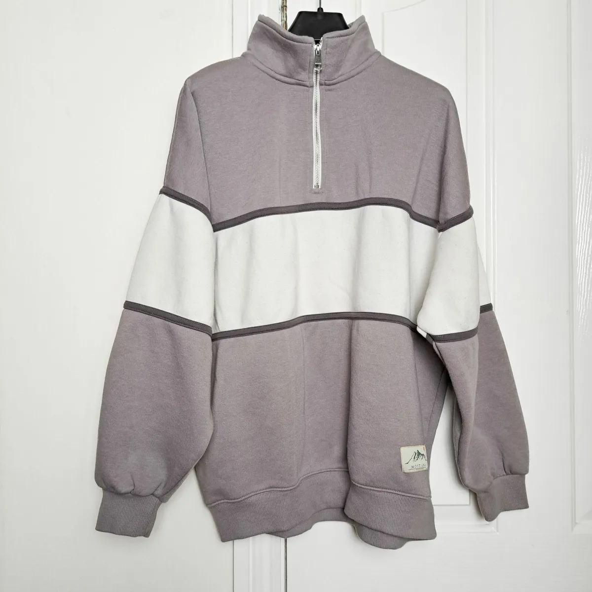 Dunnes Taupe White Half Zip Sweatshirt Size M - Image 1