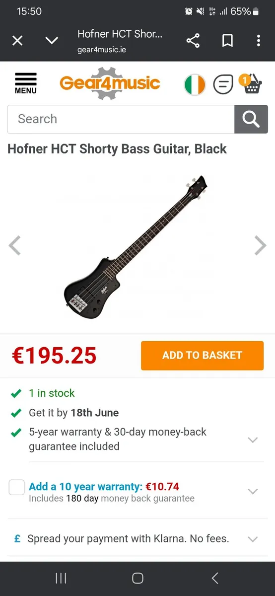 Hofner Shorty Black Bass - Image 1