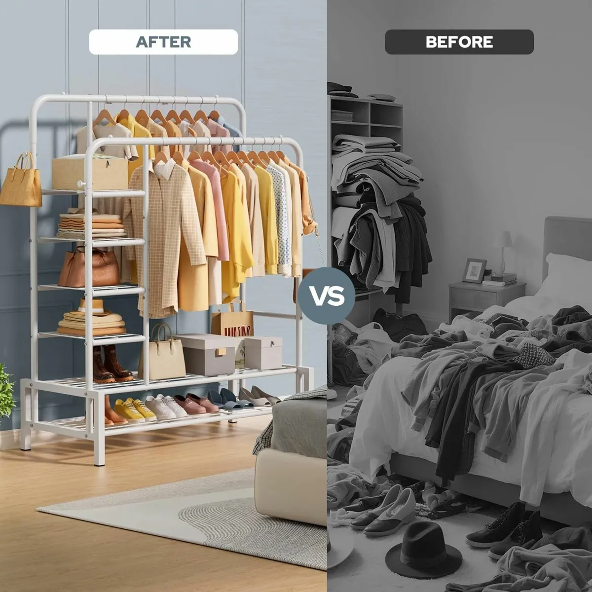 Clothes Rail Bedroom Clothes Rack Shoe Storage - Image 4
