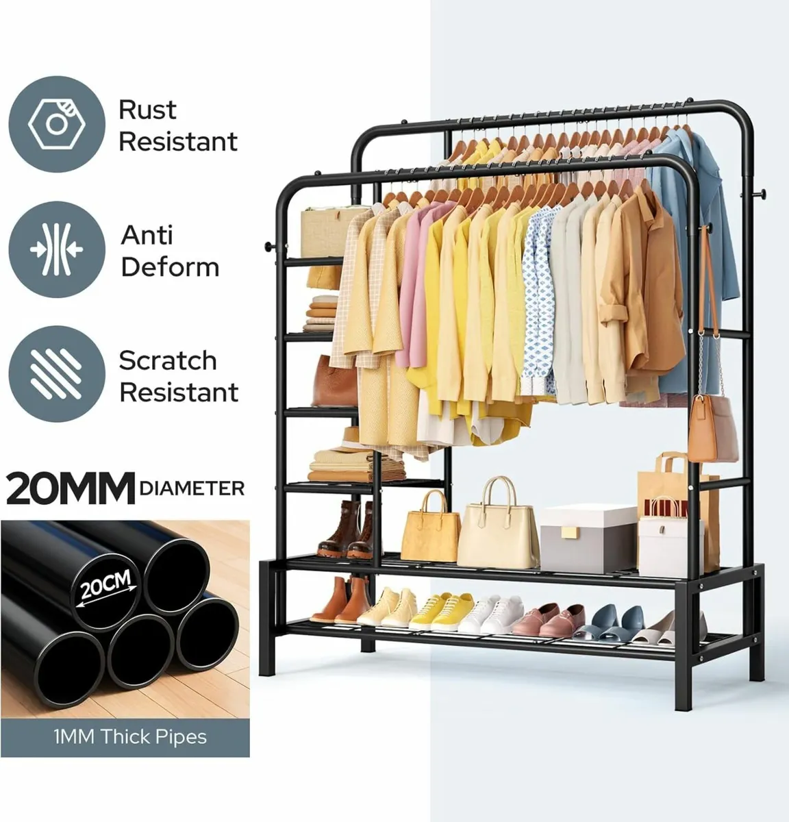 Clothes Rail Bedroom Double Shoe Rack Storage - Image 2
