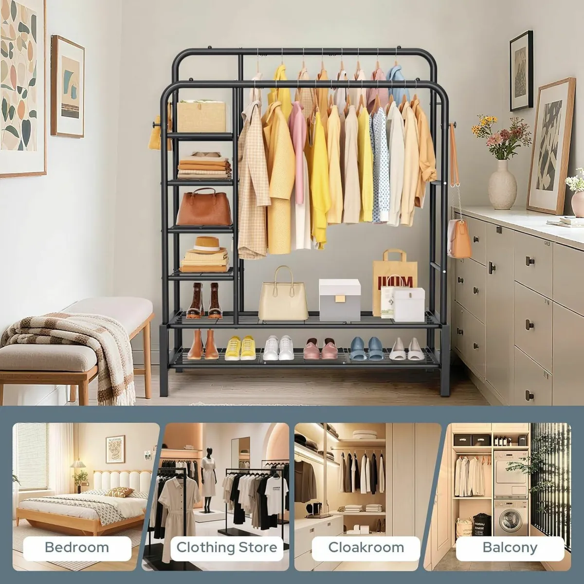Clothes Rail Bedroom Double Shoe Rack Storage - Image 3
