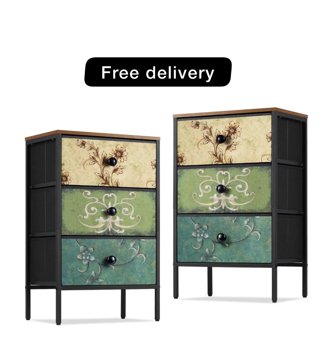 Bedside Tables Set of 2,Nightstand with 3 Drawers - Image 1