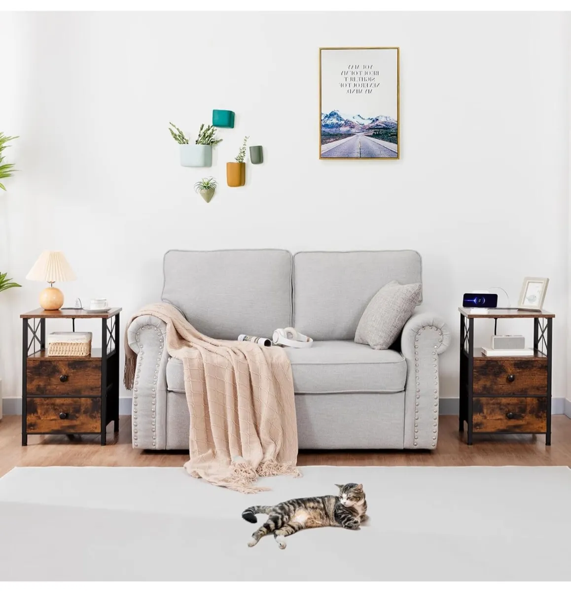 Bedside Table with Charging Station, Bedside Cabin - Image 2