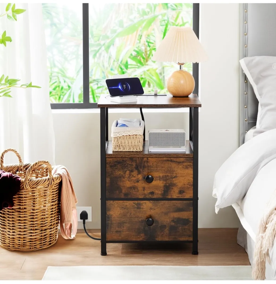 Bedside Table with Charging Station, Bedside Cabin - Image 4