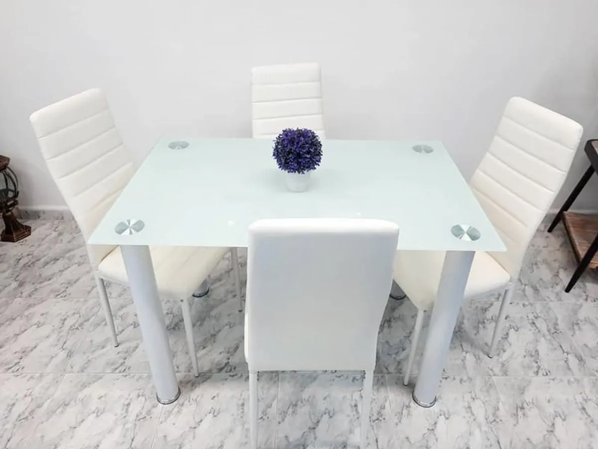 White Compact Glass Dining Table Set Seats 4 FREE Delivery - Image 3