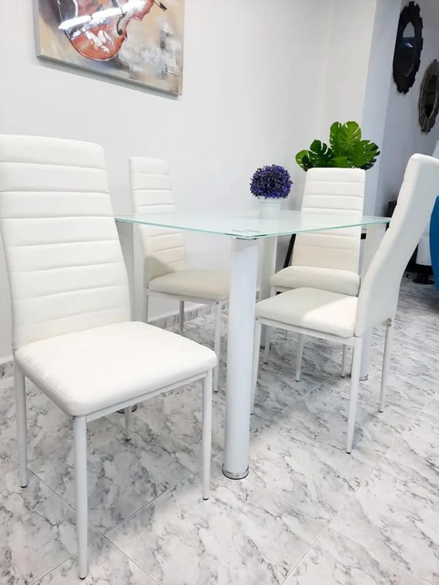 White Compact Glass Dining Table Set Seats 4 FREE Delivery - Image 4