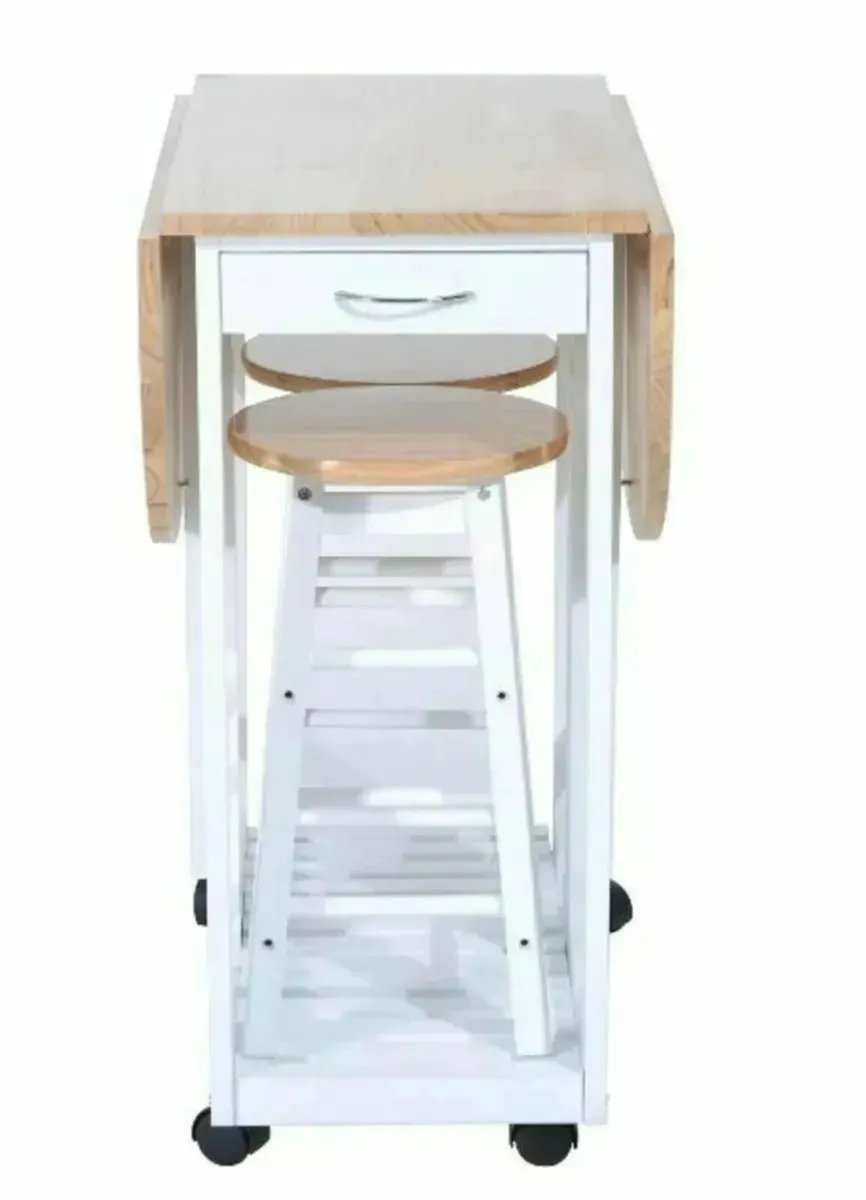 Foldable Wood Dining Table Set with 2 Stools - Image 4