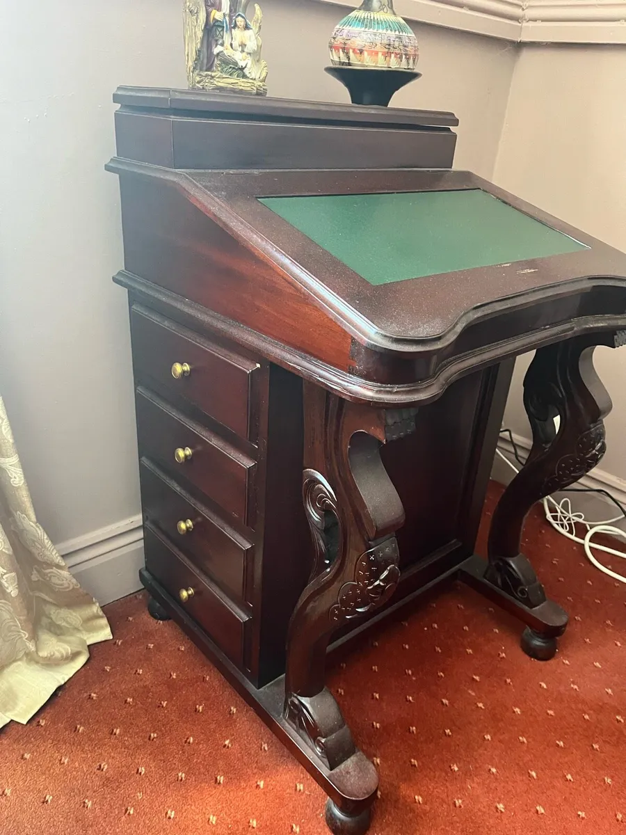 Writing Bureau Antique & Leather insert. - Image 1