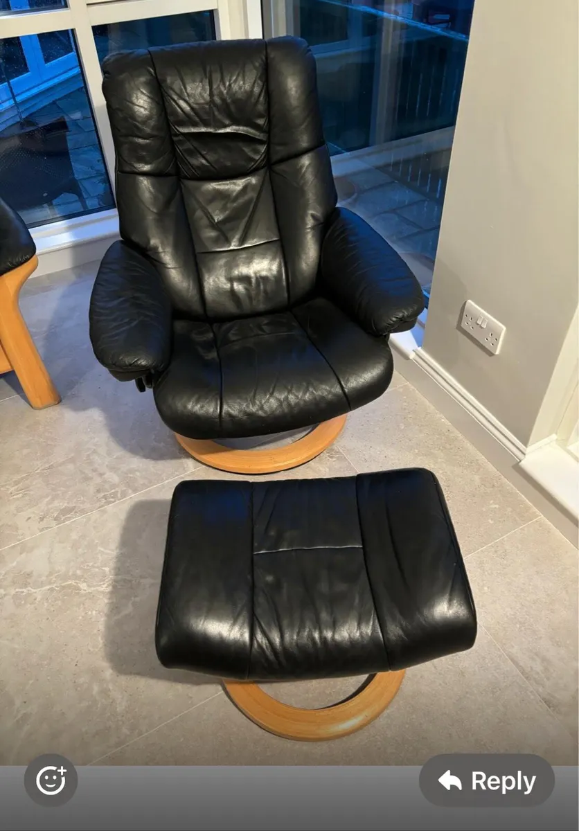 leather sofa, chair and footstool - Image 2