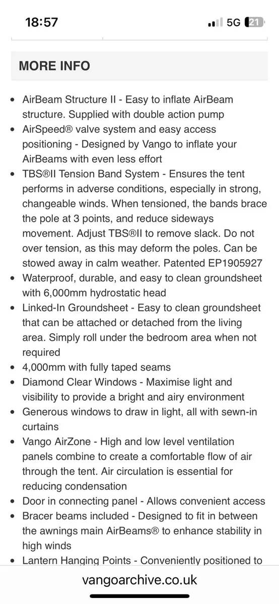 Vango idris drive away air beam tent - Image 4